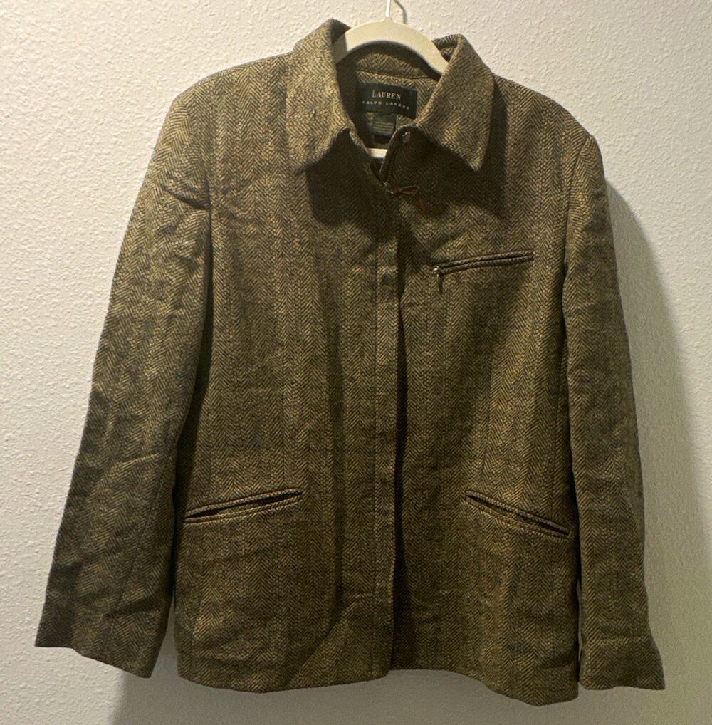 Vintage Lauren Ralph Lauren Women’s Green Herringbone Jacket size Med